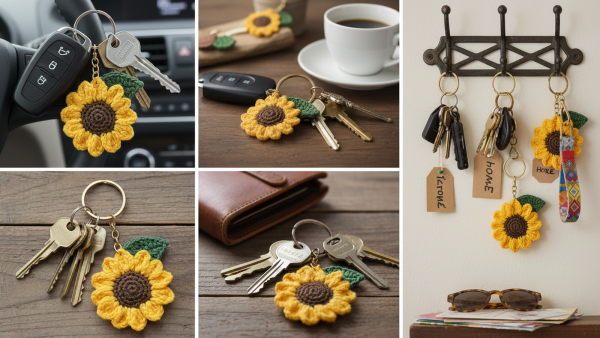 Handmade Crochet Sunflower Keychain For Women & Girls